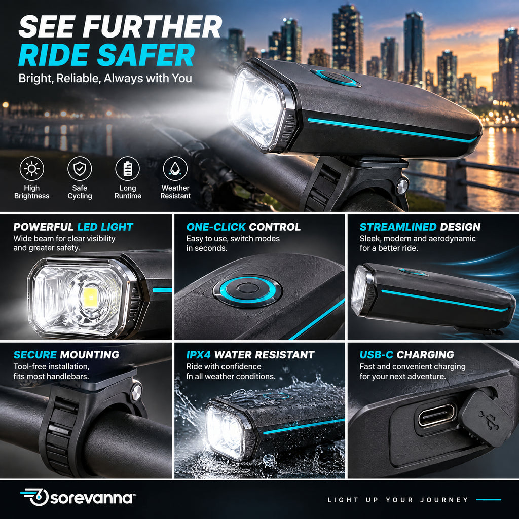 sorevanna™ Rechargeable Handlebar Headlight view 3