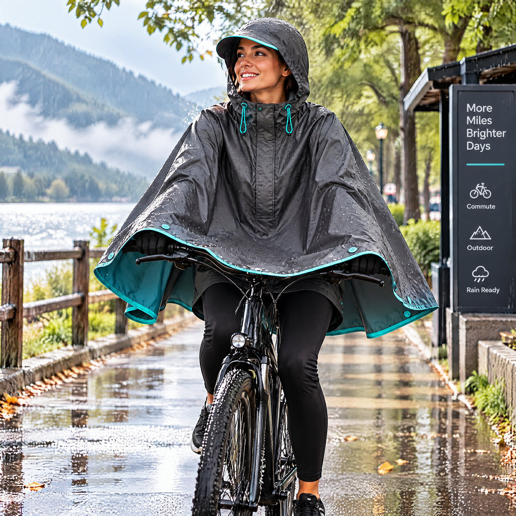 sorevanna™ Packable Cycling Rain Poncho view 1